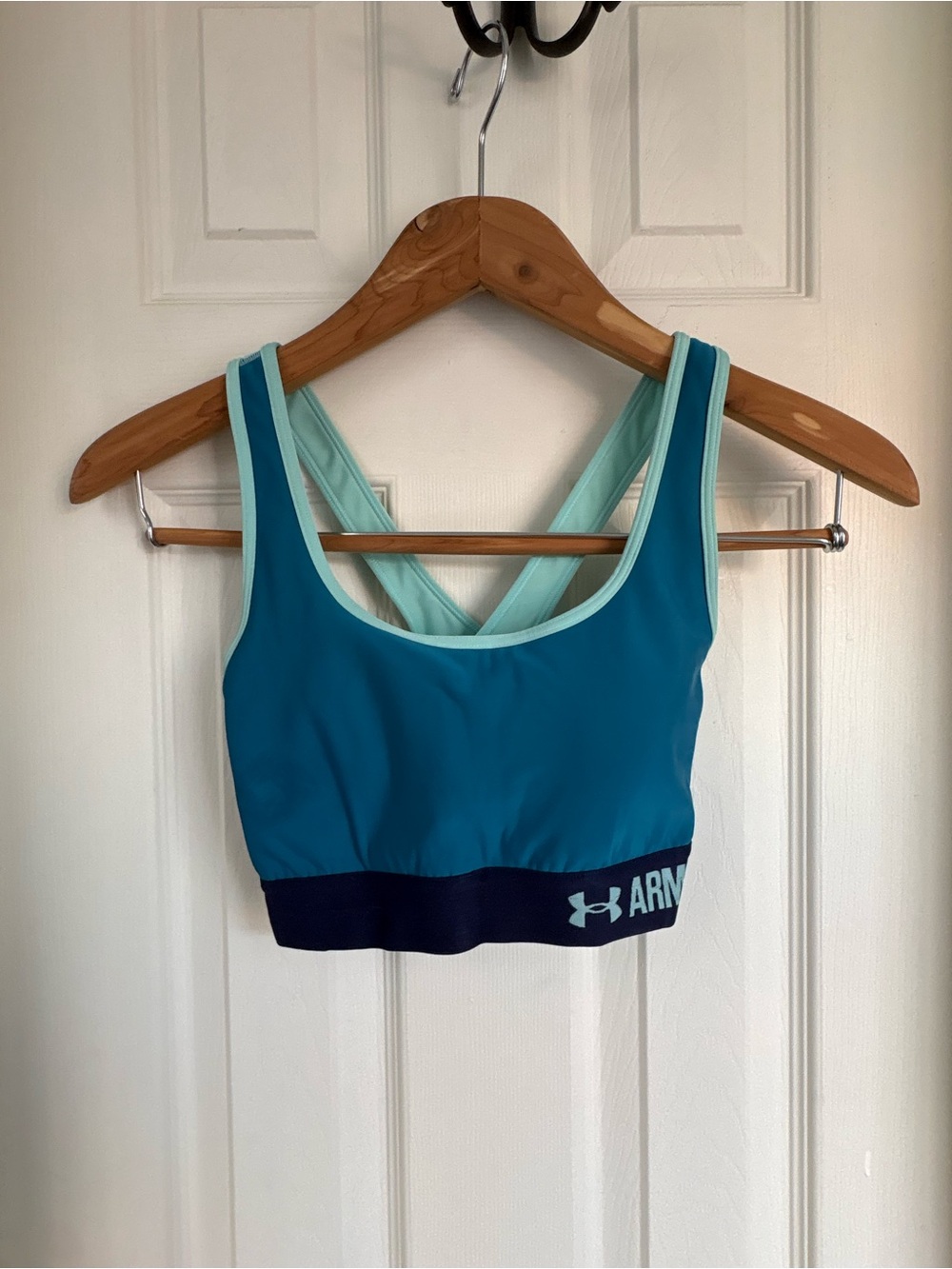 Under Armour Women's Teal Swim Sports Top with Light Aqua Straps